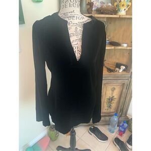 Banana Republic Silk Blend Velvet Top V-Neck Long Sleeve SIde Zip Women